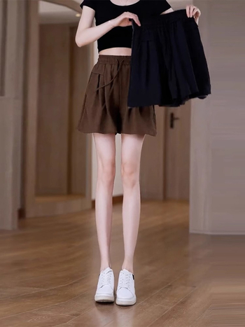 Sive ženske šorceve sa šnuralom od ice silk materijala, novi ljetni model, lagane i prozračne, A-linijski sportski širok casual stil