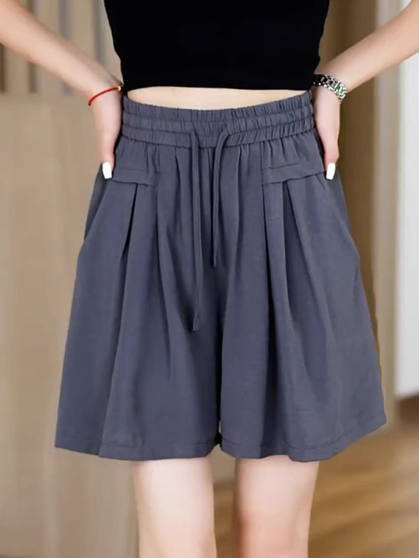 Sive ženske šorceve sa šnuralom od ice silk materijala, novi ljetni model, lagane i prozračne, A-linijski sportski širok casual stil