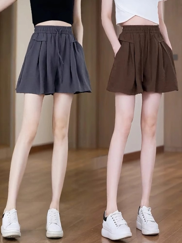 Sive ženske šorceve sa šnuralom od ice silk materijala, novi ljetni model, lagane i prozračne, A-linijski sportski širok casual stil