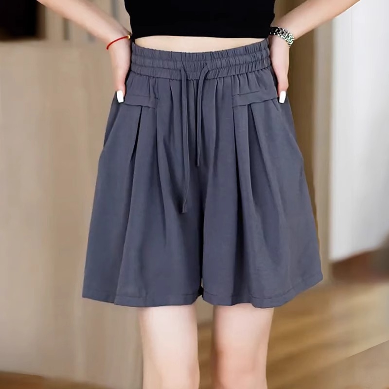 Sive ženske šorceve sa šnuralom od ice silk materijala, novi ljetni model, lagane i prozračne, A-linijski sportski širok casual stil