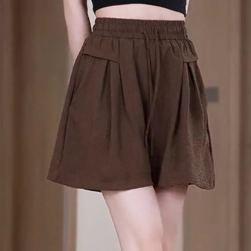 Sive ženske šorceve sa šnuralom od ice silk materijala, novi ljetni model, lagane i prozračne, A-linijski sportski širok casual stil