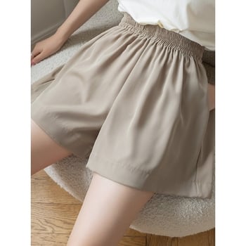 Ženske šorc od Ice Silk chiffon za ljeto 2023, visokim strukom, širokim krojem, s džepovima, lagani materijal