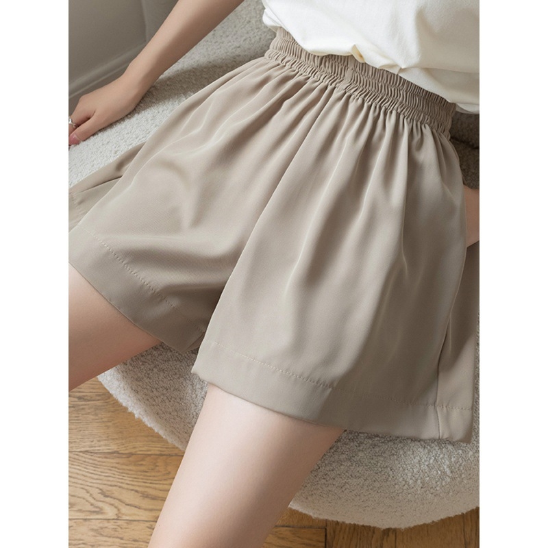 Ženske šorc od Ice Silk chiffon za ljeto 2023, visokim strukom, širokim krojem, s džepovima, lagani materijal