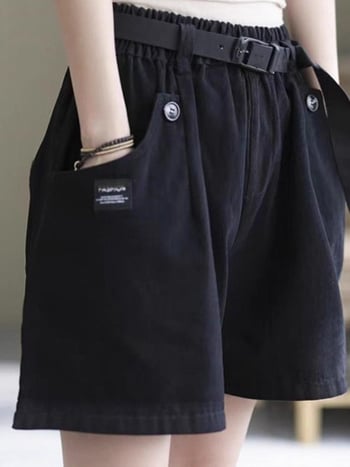 Plus-size γυναικείες καλοκαιρινές φαρδιές σορτς σε κορεατικό στυλ, άνετες, κολακεύουν τη σιλουέτα, μοντέρνες καλλιτεχνικές αθλητικές σορτς
