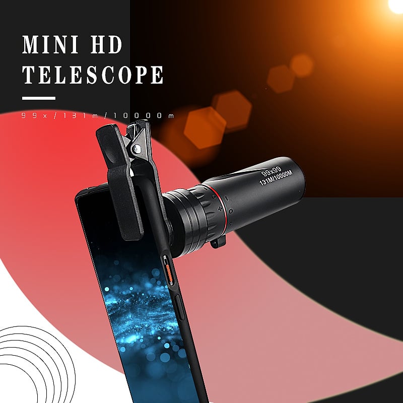 Монокулярен телескоп за мобилен телефон, увеличение 99x99, HD изображение, нощно виждане при слаба светлина, компактно джобно устройство