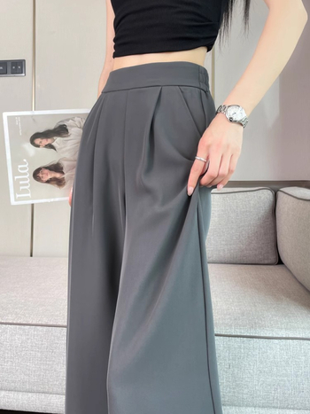 Damske ljetne tanke cropped hlačice s visokim strukom, širokim nogavicama, drapirani ravni kroj, casual hlače