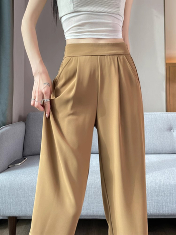 Damske ljetne tanke cropped hlačice s visokim strukom, širokim nogavicama, drapirani ravni kroj, casual hlače