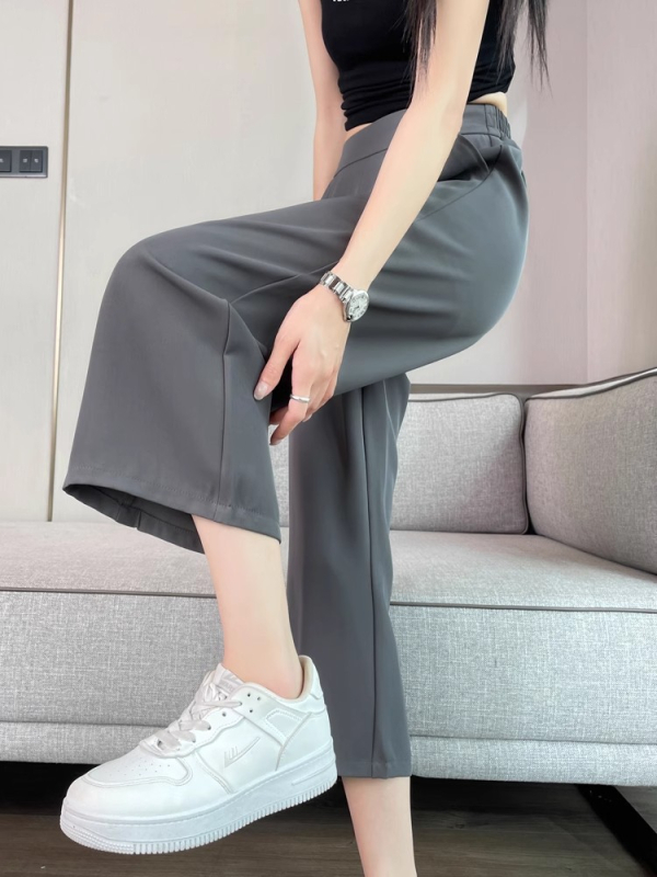 Damske ljetne tanke cropped hlačice s visokim strukom, širokim nogavicama, drapirani ravni kroj, casual hlače