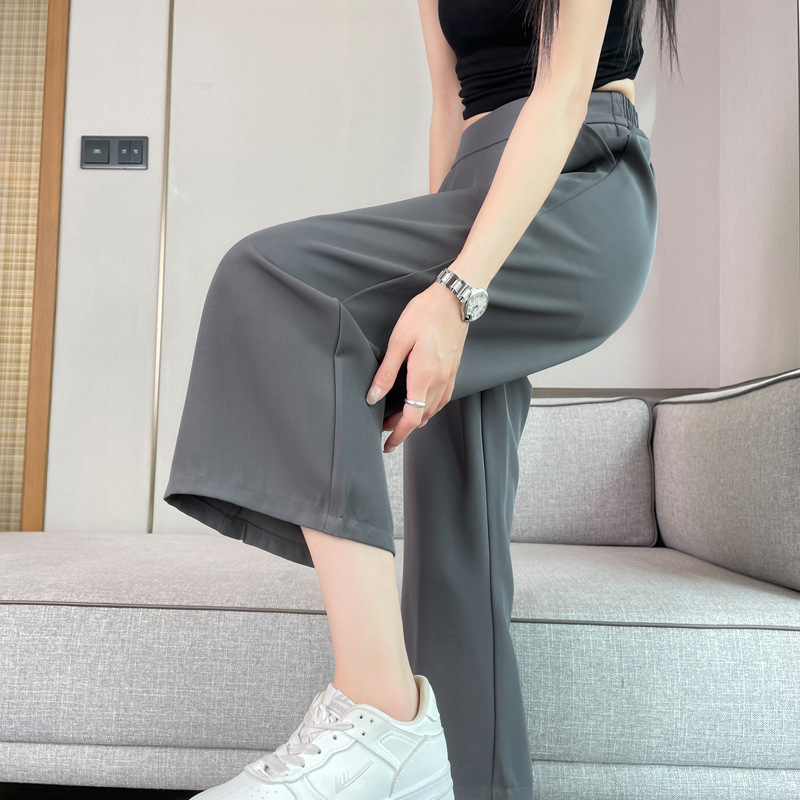 Damske ljetne tanke cropped hlačice s visokim strukom, širokim nogavicama, drapirani ravni kroj, casual hlače