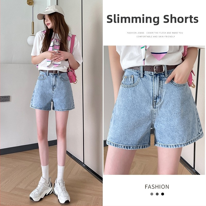Női magas derekú denim rövidnadrág nyárra, koreai stílus, karcsúsító A-vonal, laza szabás, egyenes széles fazon