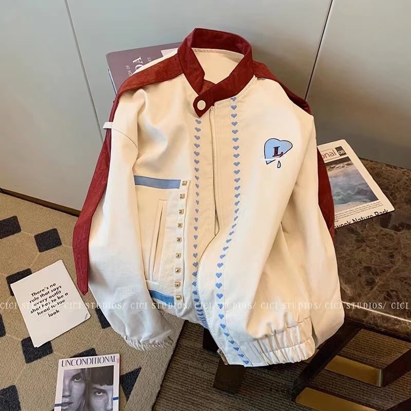 Γυναικείο oversized μπουφάν baseball με χρωματικά μπλοκ, φθινόπωρο 2023 νέο μοντέλο, κορεατικό ρετρό street style με ύφος Χονγκ Κονγκ