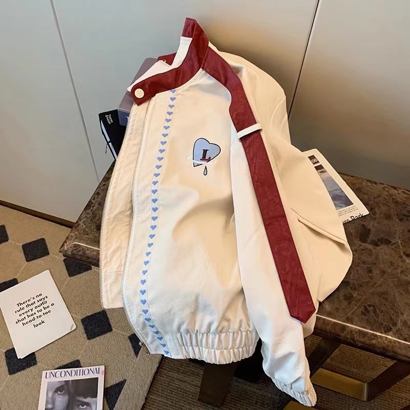 Γυναικείο oversized μπουφάν baseball με χρωματικά μπλοκ, φθινόπωρο 2023 νέο μοντέλο, κορεατικό ρετρό street style με ύφος Χονγκ Κονγκ