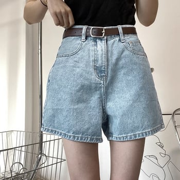 Női széleslábú denim rövidnadrág, őszi casual, plusz méret, magas derék, karcsúsító fazon, A-vonalú szabás