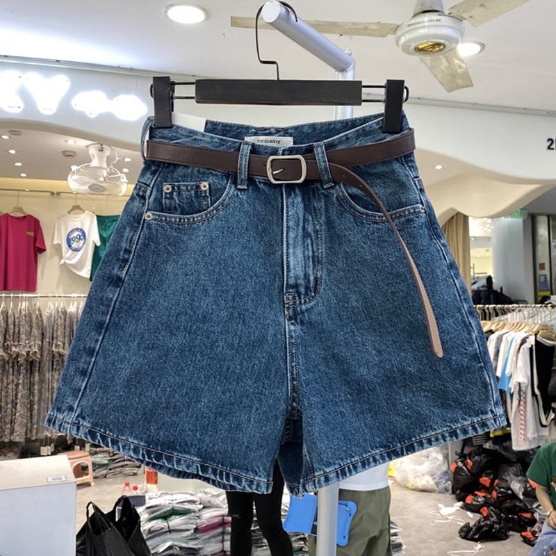 Női széleslábú denim rövidnadrág, őszi casual, plusz méret, magas derék, karcsúsító fazon, A-vonalú szabás