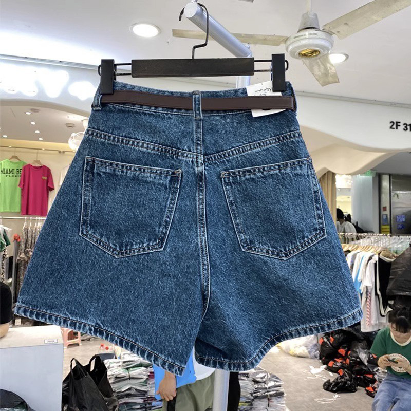 Női széleslábú denim rövidnadrág, őszi casual, plusz méret, magas derék, karcsúsító fazon, A-vonalú szabás