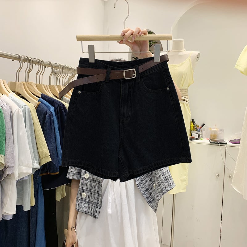 Női széleslábú denim rövidnadrág, őszi casual, plusz méret, magas derék, karcsúsító fazon, A-vonalú szabás