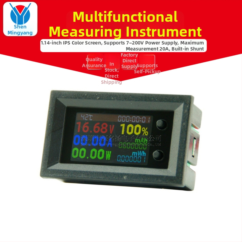Višestruki mjerni instrument s 1,14-inčnim IPS kolor zaslonom, napajanje 7–200 V, maksimalno mjerenje 20 A, ugrađeni shunt.