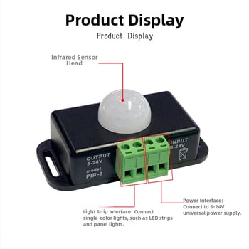 Infračervený PIR senzor pohybu pre monochromatickú LED pásku – skriňa, chodba, schody