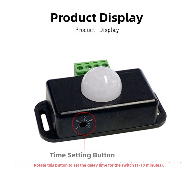 Infračervený PIR senzor pohybu pre monochromatickú LED pásku – skriňa, chodba, schody