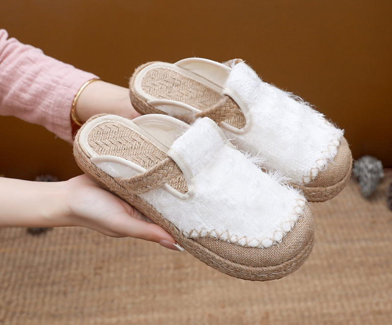 Дамски платнени обувки с пискюли, slip-on, равни обувки в стил рибар, едноцветни за пролет и есен