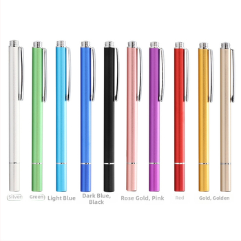 Kapacitný stylus s klipom a sacou hlavou, kovové telo, kompatibilný s telefónmi a tabletami