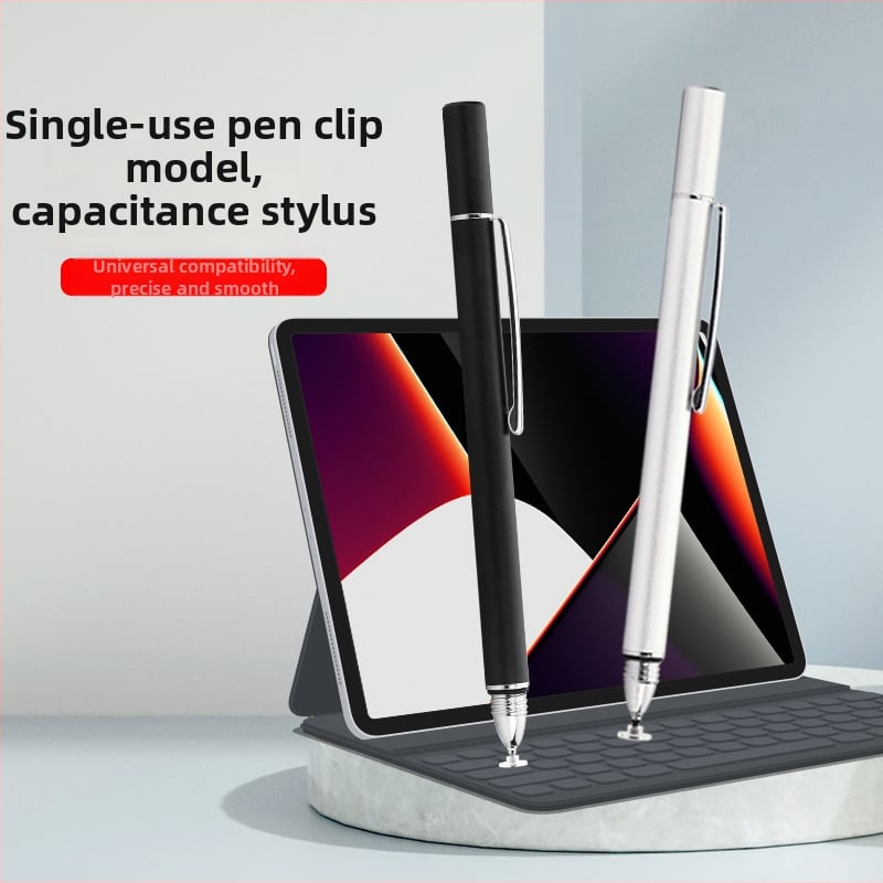 Kapacitný stylus s klipom a sacou hlavou, kovové telo, kompatibilný s telefónmi a tabletami