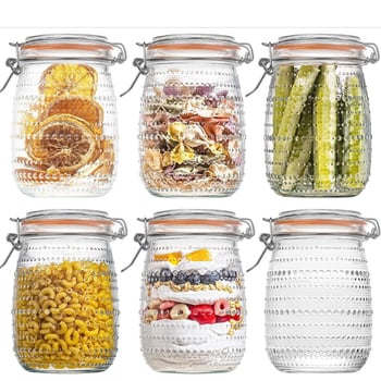 Set staklenih posuda s kapom od nehrđajućeg čelika, s točkasti uzorak, zapremnina 1000 ml, 32 oz, prehrambena kvaliteta