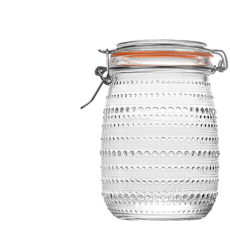 Set staklenih posuda s kapom od nehrđajućeg čelika, s točkasti uzorak, zapremnina 1000 ml, 32 oz, prehrambena kvaliteta