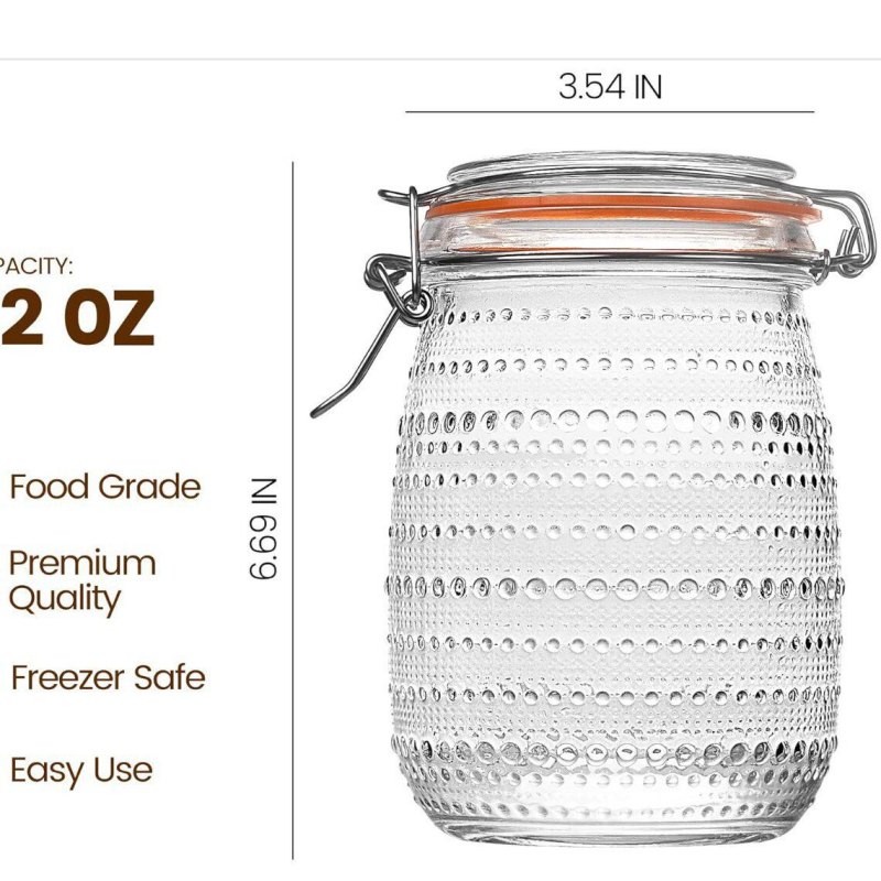Set staklenih posuda s kapom od nehrđajućeg čelika, s točkasti uzorak, zapremnina 1000 ml, 32 oz, prehrambena kvaliteta