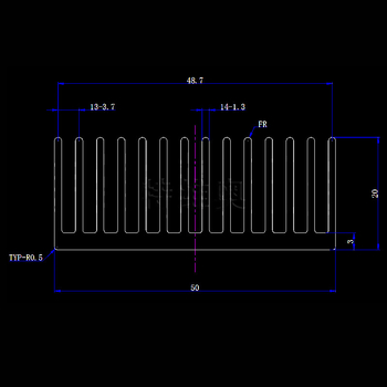 Aluminijski hladnjak za elektroniku, profil 50×50×20 mm, aluminijska legura, toplinska vodljivost