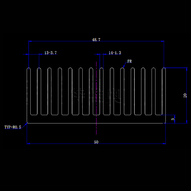 Aluminijski hladnjak za elektroniku, profil 50×50×20 mm, aluminijska legura, toplinska vodljivost