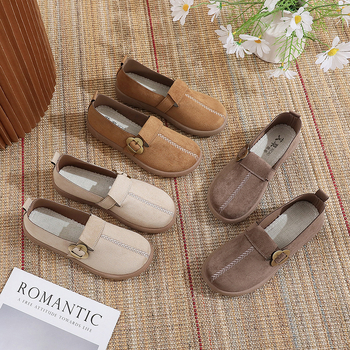 Дамски пролетни обувки от велур с метална катарама, ретро Birkenstock стил, мека подметка