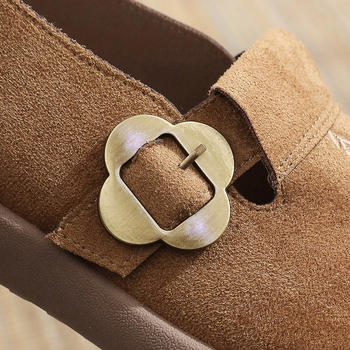 Дамски пролетни обувки от велур с метална катарама, ретро Birkenstock стил, мека подметка