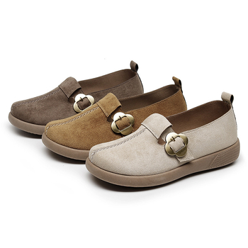 Дамски пролетни обувки от велур с метална катарама, ретро Birkenstock стил, мека подметка