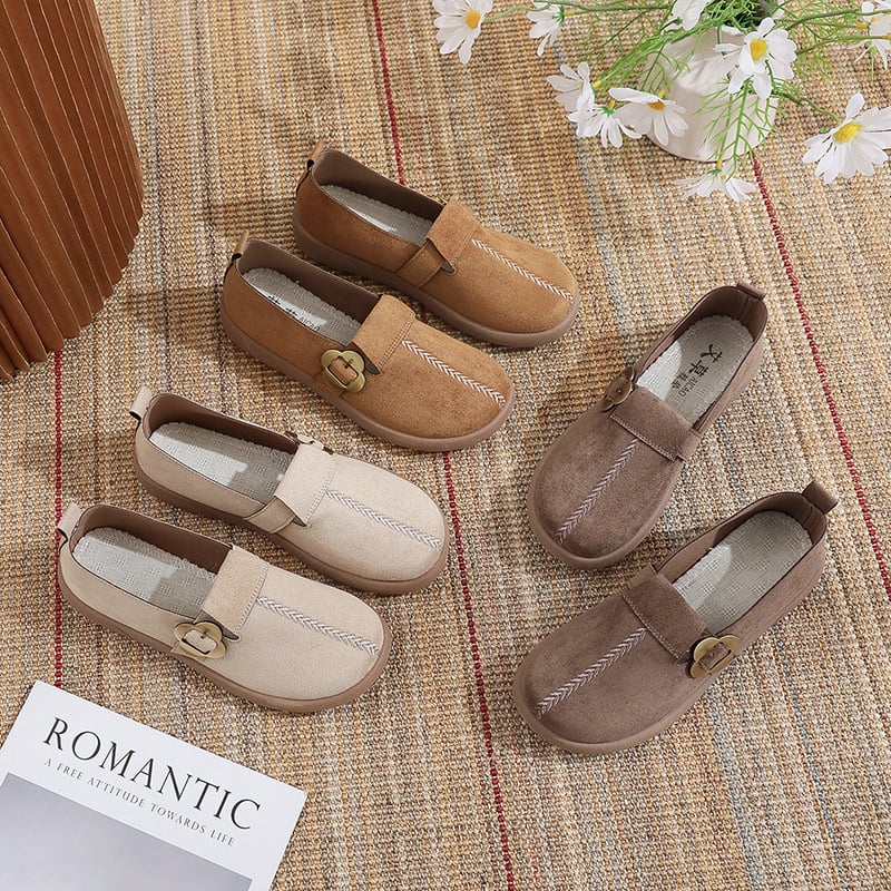 Дамски пролетни обувки от велур с метална катарама, ретро Birkenstock стил, мека подметка