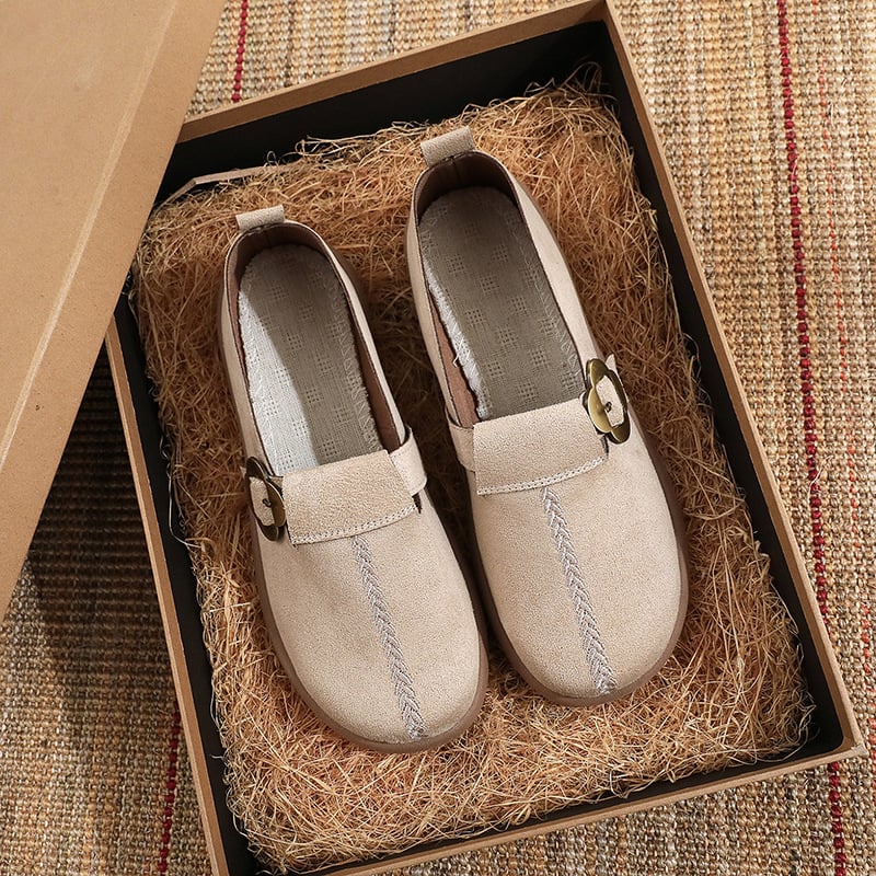 Дамски пролетни обувки от велур с метална катарама, ретро Birkenstock стил, мека подметка