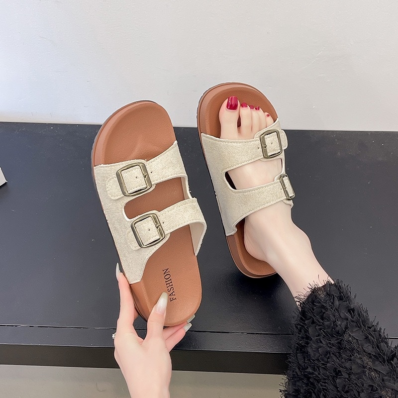 Женски летни сандали в Birkenstock стил, Slip-On с една презрамка, дебела подметка за повдигане, плажни обувки