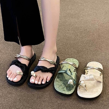Френски нишови висококачествени равни дамски сандали, slip-on стил, за плажа и градска лятна мода