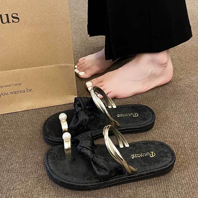 Френски нишови висококачествени равни дамски сандали, slip-on стил, за плажа и градска лятна мода