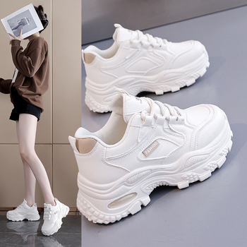 Дамски обувки в корейски стил, тип dad shoes, кожена горна част, нисък връх, повдигане на височината, спортно-ежедневни обувки за жени, есен 2026