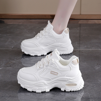 Дамски обувки в корейски стил, тип dad shoes, кожена горна част, нисък връх, повдигане на височината, спортно-ежедневни обувки за жени, есен 2026