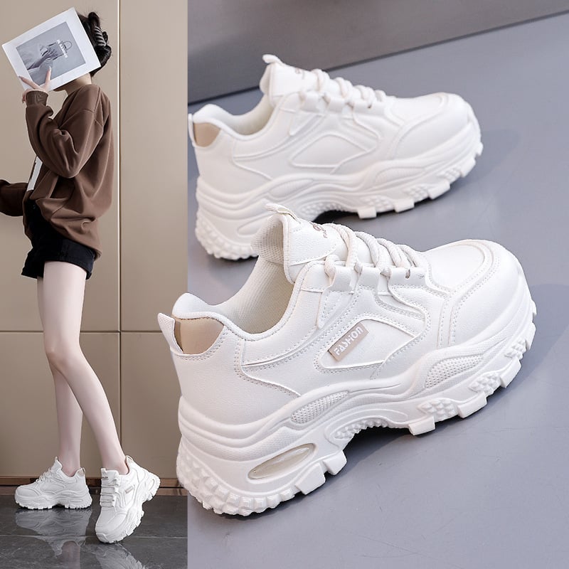 Дамски обувки в корейски стил, тип dad shoes, кожена горна част, нисък връх, повдигане на височината, спортно-ежедневни обувки за жени, есен 2026