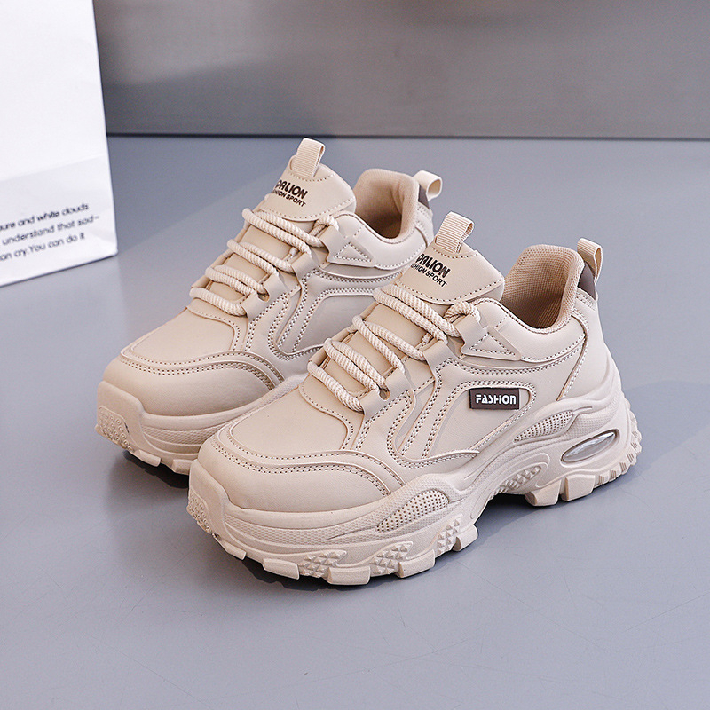 Дамски обувки в корейски стил, тип dad shoes, кожена горна част, нисък връх, повдигане на височината, спортно-ежедневни обувки за жени, есен 2026