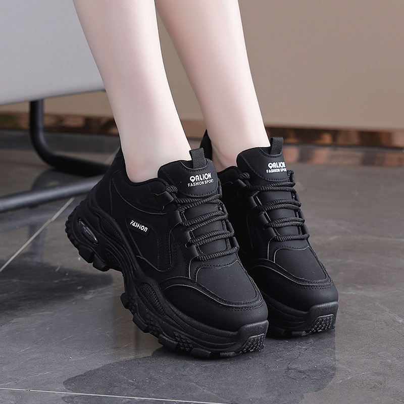 Дамски обувки в корейски стил, тип dad shoes, кожена горна част, нисък връх, повдигане на височината, спортно-ежедневни обувки за жени, есен 2026