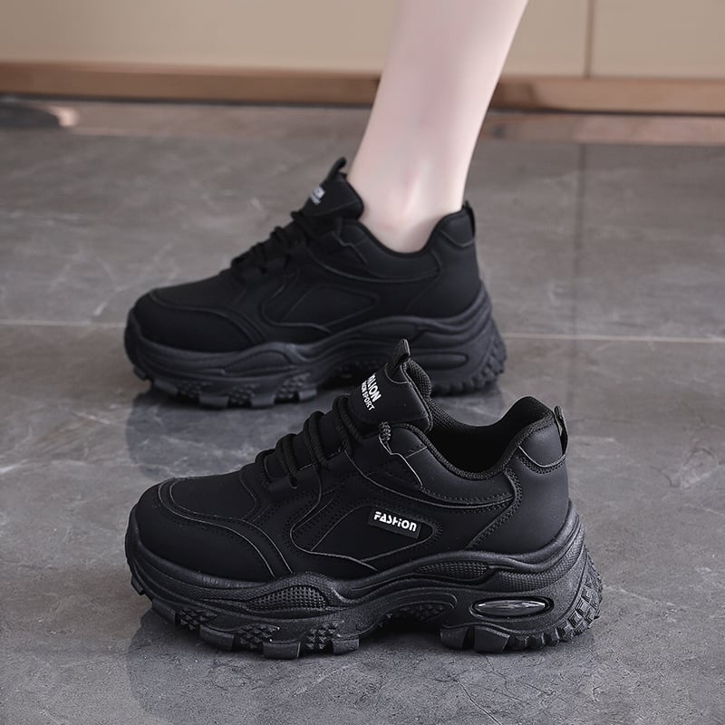 Дамски обувки в корейски стил, тип dad shoes, кожена горна част, нисък връх, повдигане на височината, спортно-ежедневни обувки за жени, есен 2026