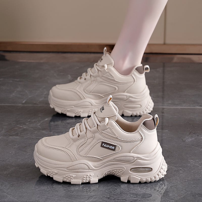 Дамски обувки в корейски стил, тип dad shoes, кожена горна част, нисък връх, повдигане на височината, спортно-ежедневни обувки за жени, есен 2026