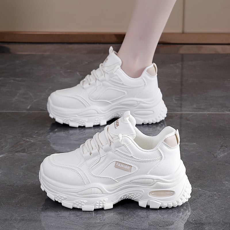 Дамски обувки в корейски стил, тип dad shoes, кожена горна част, нисък връх, повдигане на височината, спортно-ежедневни обувки за жени, есен 2026