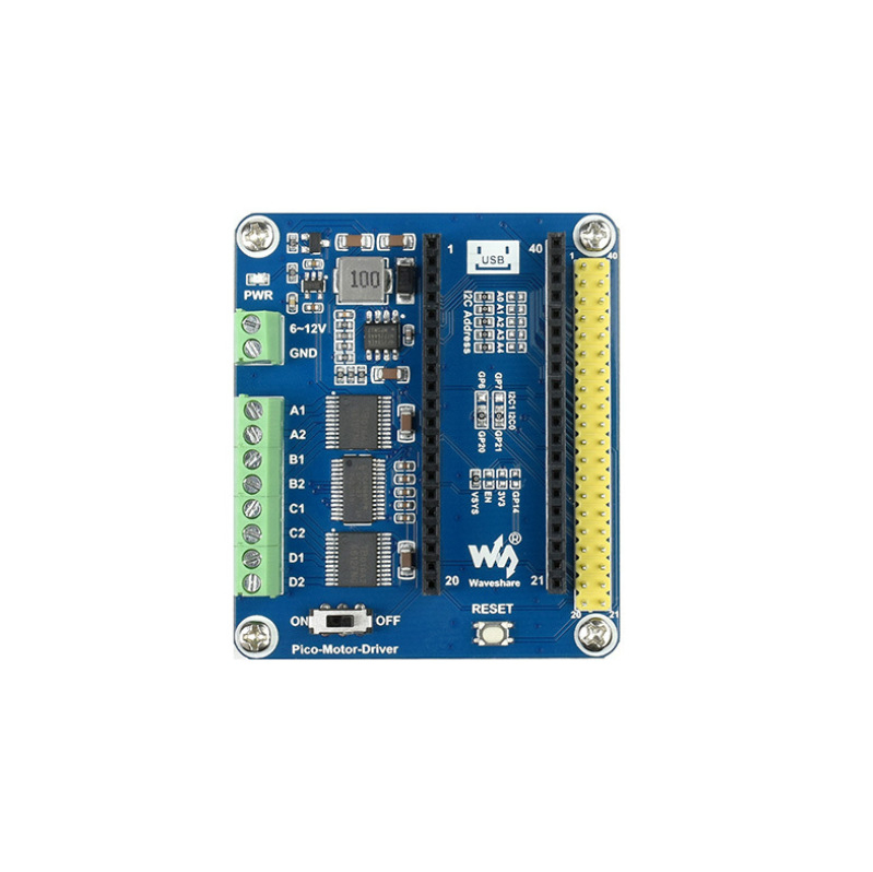 Light Snow pločica za upravljanje motorom za Raspberry Pi Pico, 5V regulator, I2C sučelje, 4 izlaza za DC motore