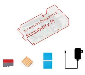 Početni komplet Raspberry Pi 4 Model B s 16 GB SD kartom, hladnjacima i napajanjem; PI4B ploča nije uključena.