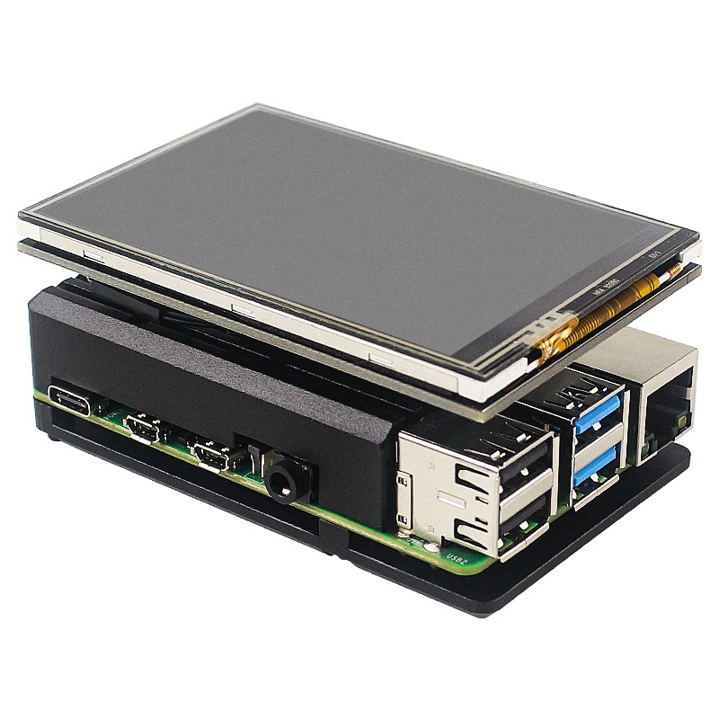 Aluminijsko kućište za Raspberry Pi 4B s 3,5-inčnim dodirnim zaslonom i dvostrukim ventilatorima za hlađenje